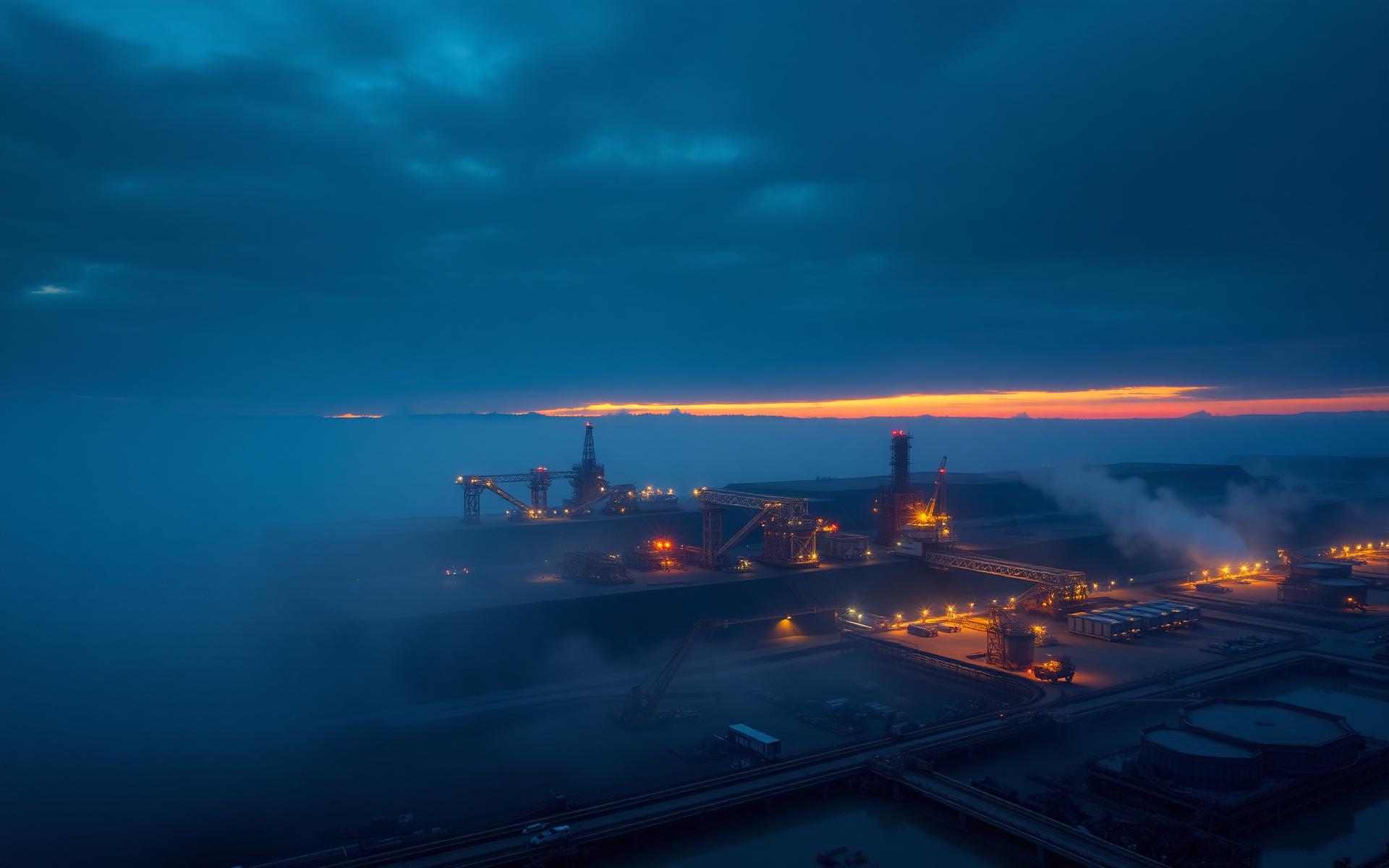 Industrial engineering operation at dawn
